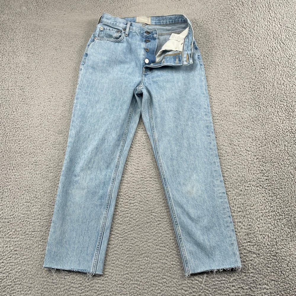 Everlane Jeans Women 27 Blue The 90s Cheeky Jean High Rise Raw Hem Straight Leg